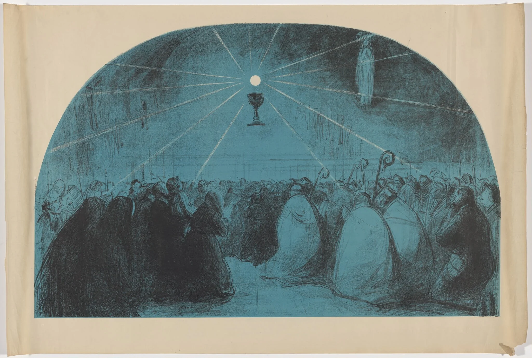 Lourdes, 1914,  25th International Eucharistic Congress, by Jean-Louis Forain, ink, 1914