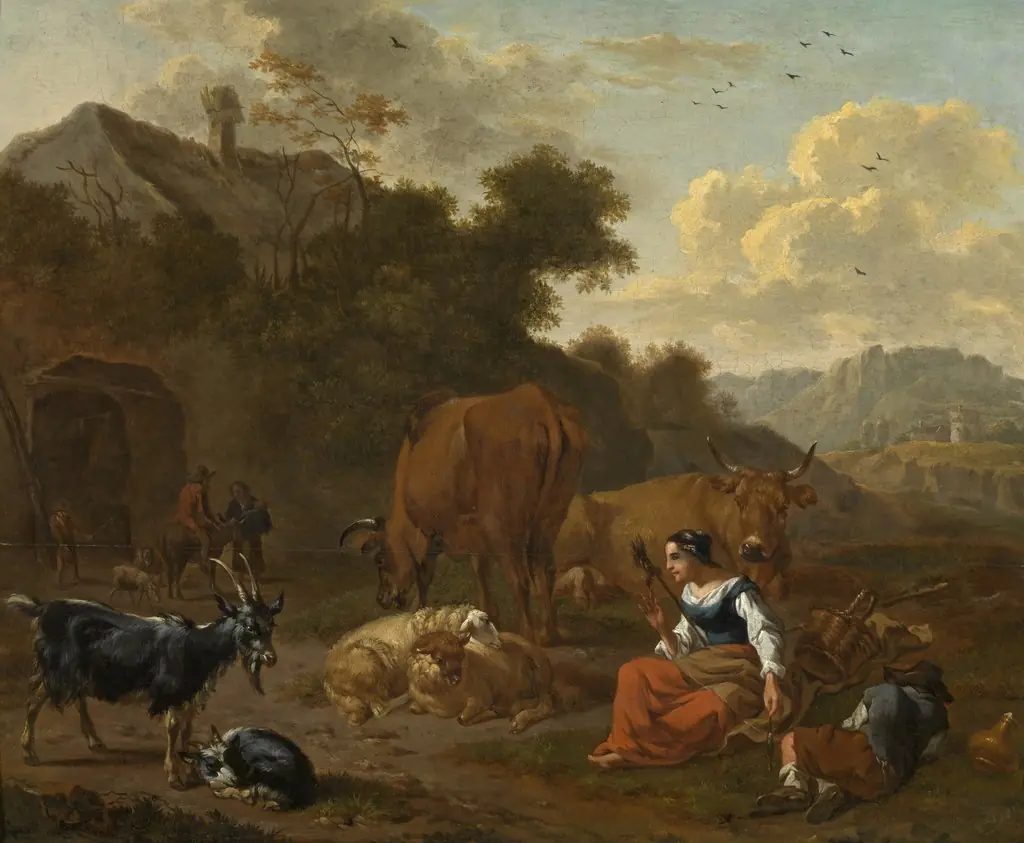 Landscape with a Spinner and Cattle