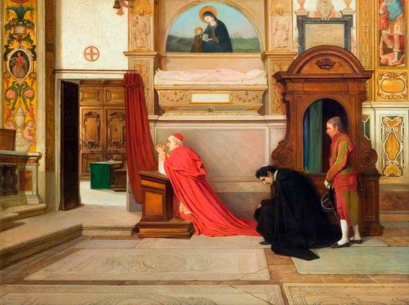 Church of Sant'Onofrio, Rome: The Interior with a Cardinal, by Alexander Antonovich Rizzoni, oil, 1872