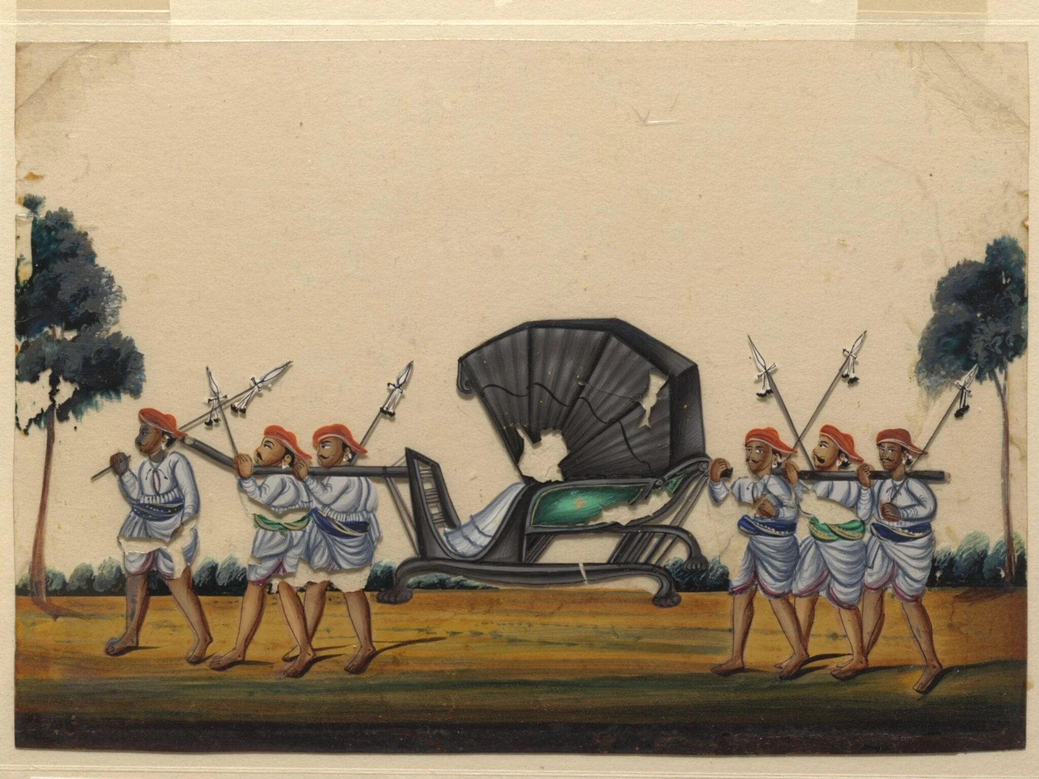A chair-palanquin with six bearers, by Unknown, paint, 1850