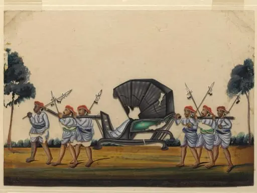 A chair-palanquin with six bearers