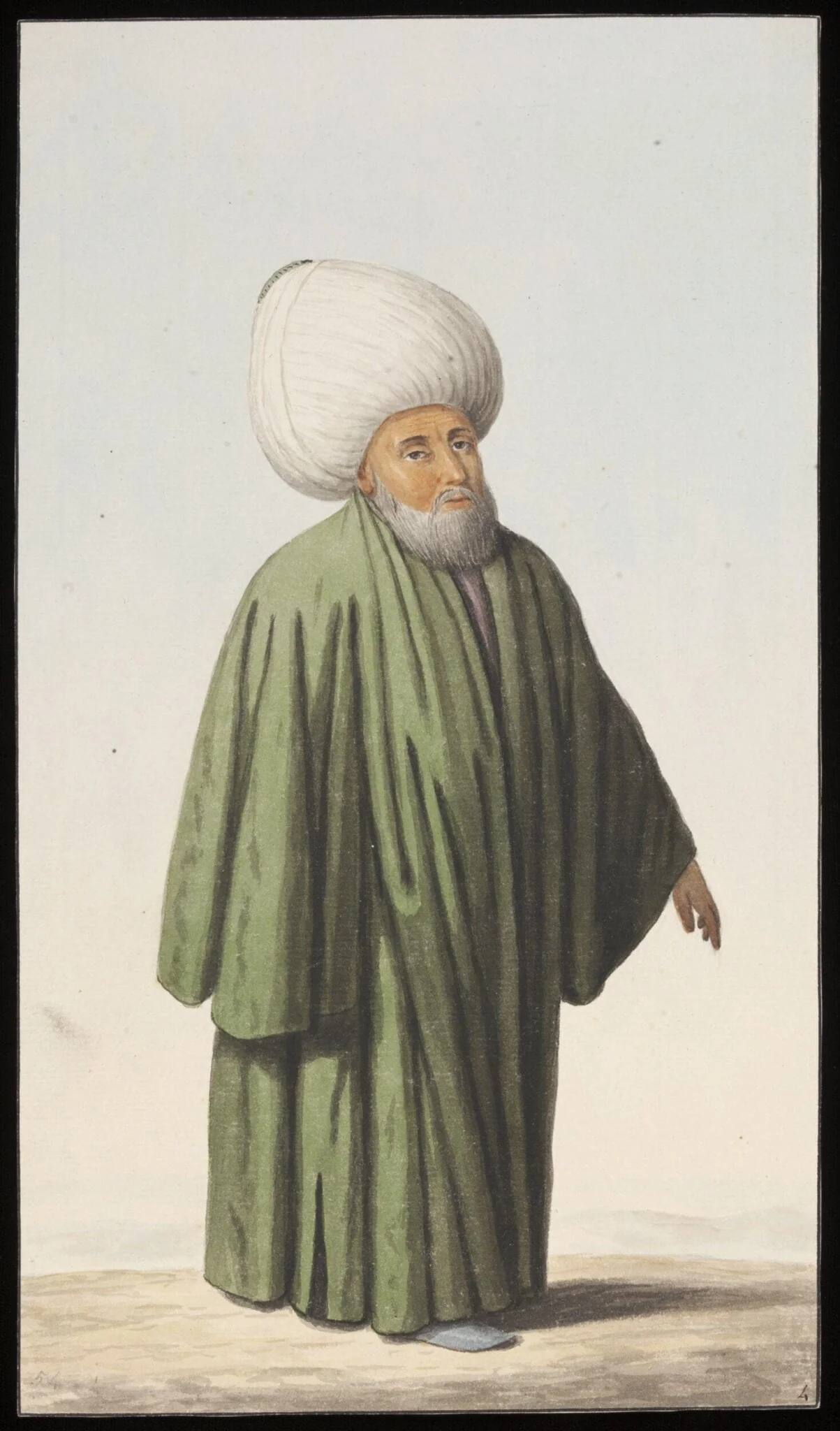 An Ottoman cleric, possibly the Nakibulesraf, or the representative at Istanbul of the Sherif of Mecca, by Anonymous Greek artist, watercolor, 1809