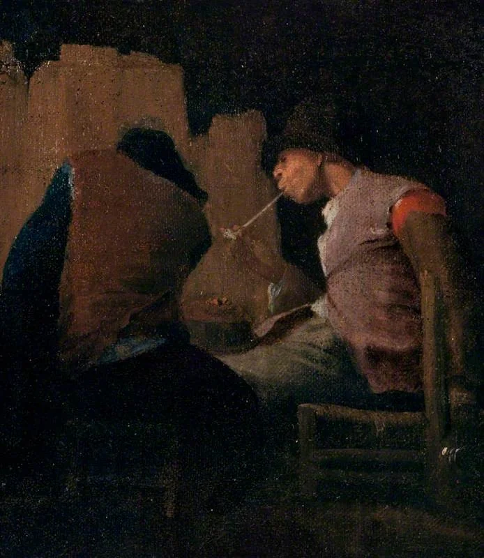 Two Peasants Smoking by a Fire ('Silent Companions'), by Unknown, oil, 1700