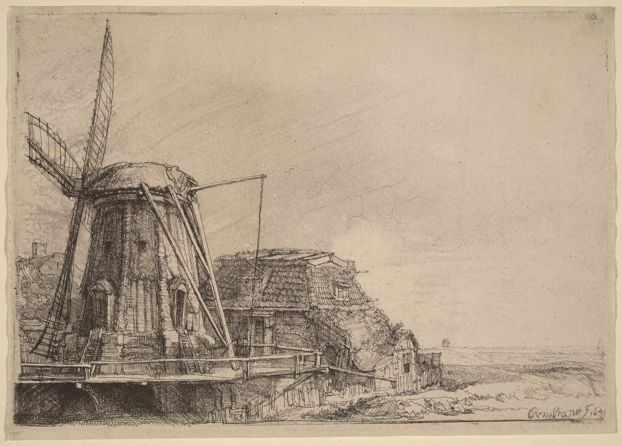 The Windmill, by Rembrandt, ink, 1641