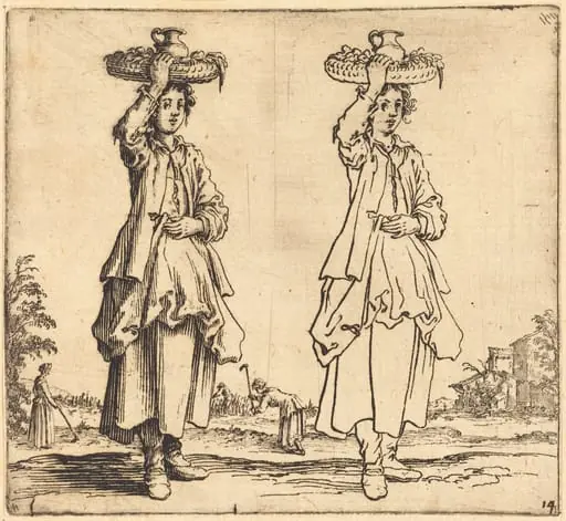 Peasant Woman with Basket on Head, Front View