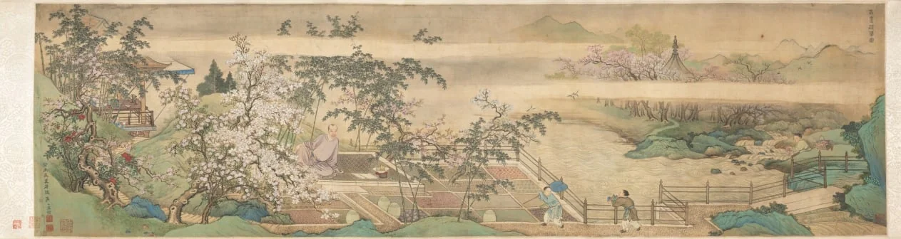 Cleansing Medicinal Herbs in the Stream on a Spring Day, by Yu Zhiding, unspecified, 1703
