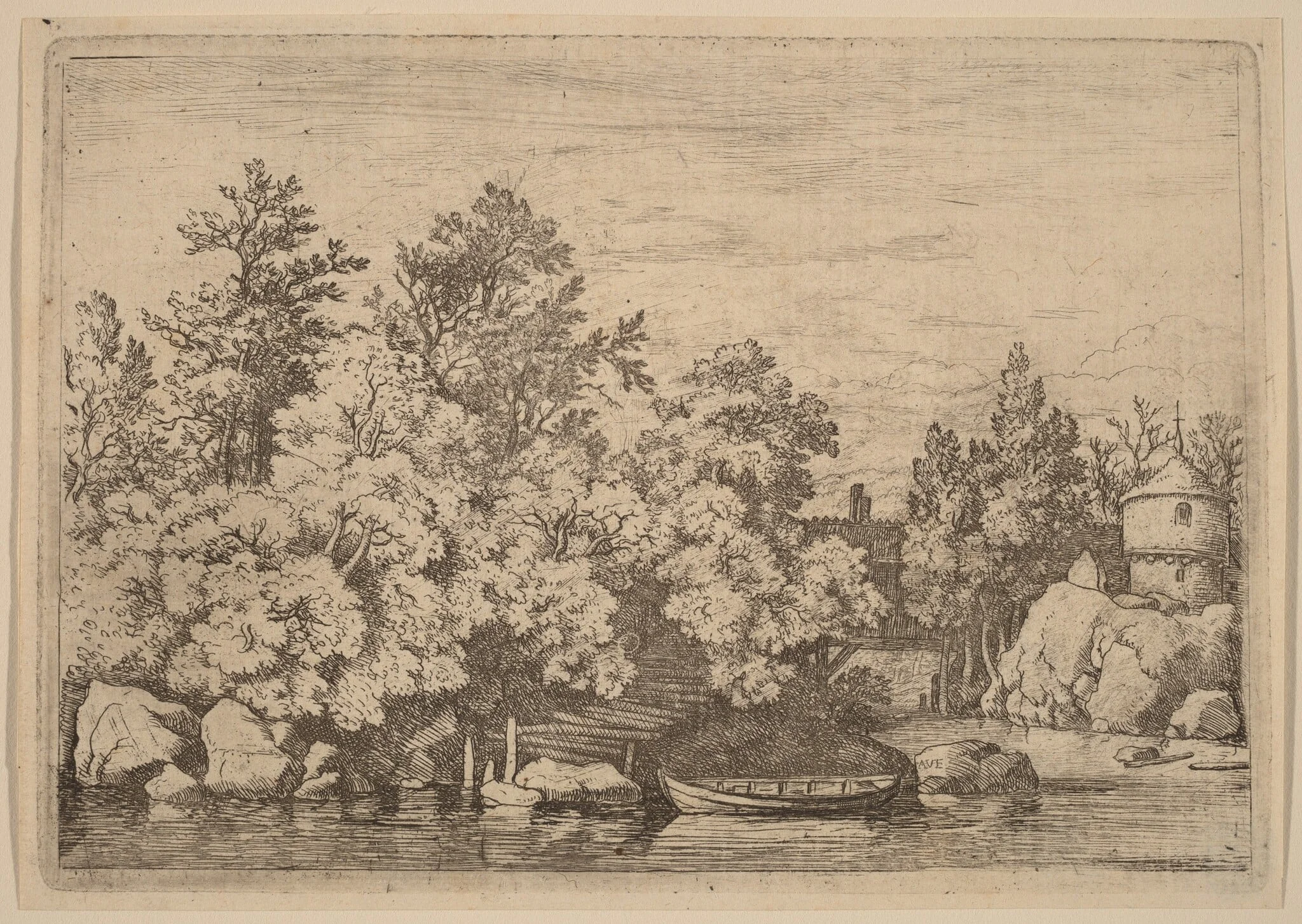 The Cudgel Dam and Covered Bridge, by Allart van Everdingen, ink, 1650