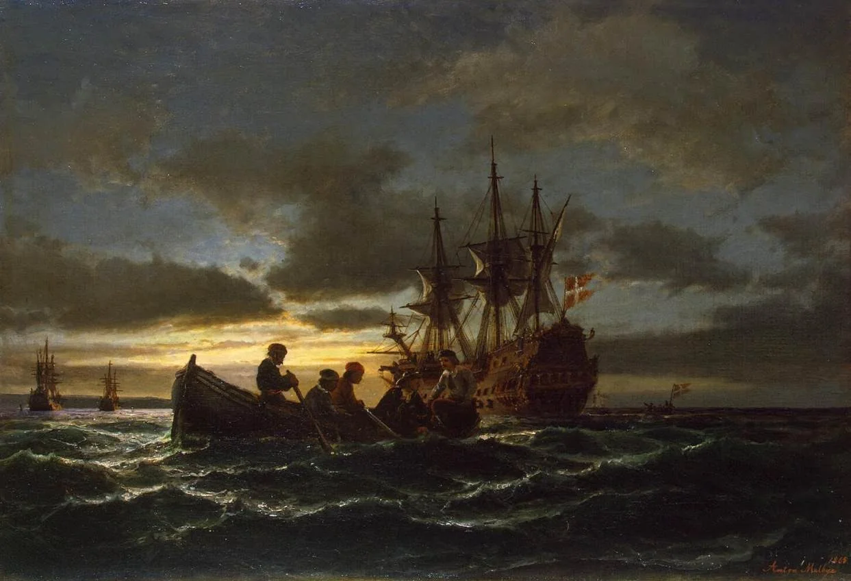 Sea at Night, by Anton Melbye, oil, 1865