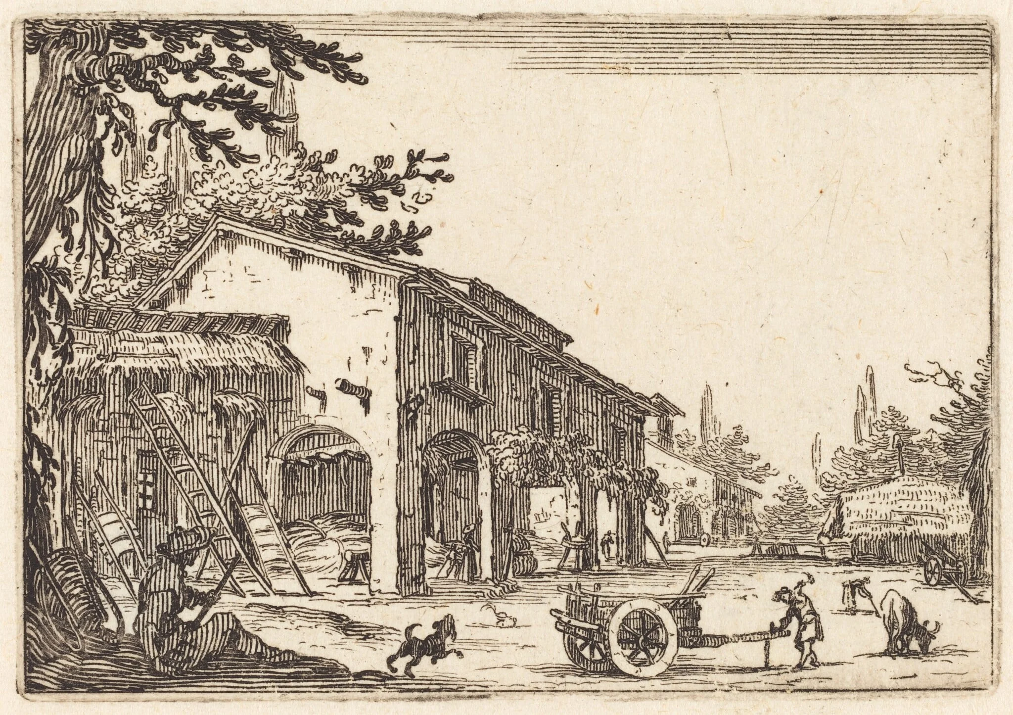 Courtyard of a Farm, by Jacques Callot, ink, 1622