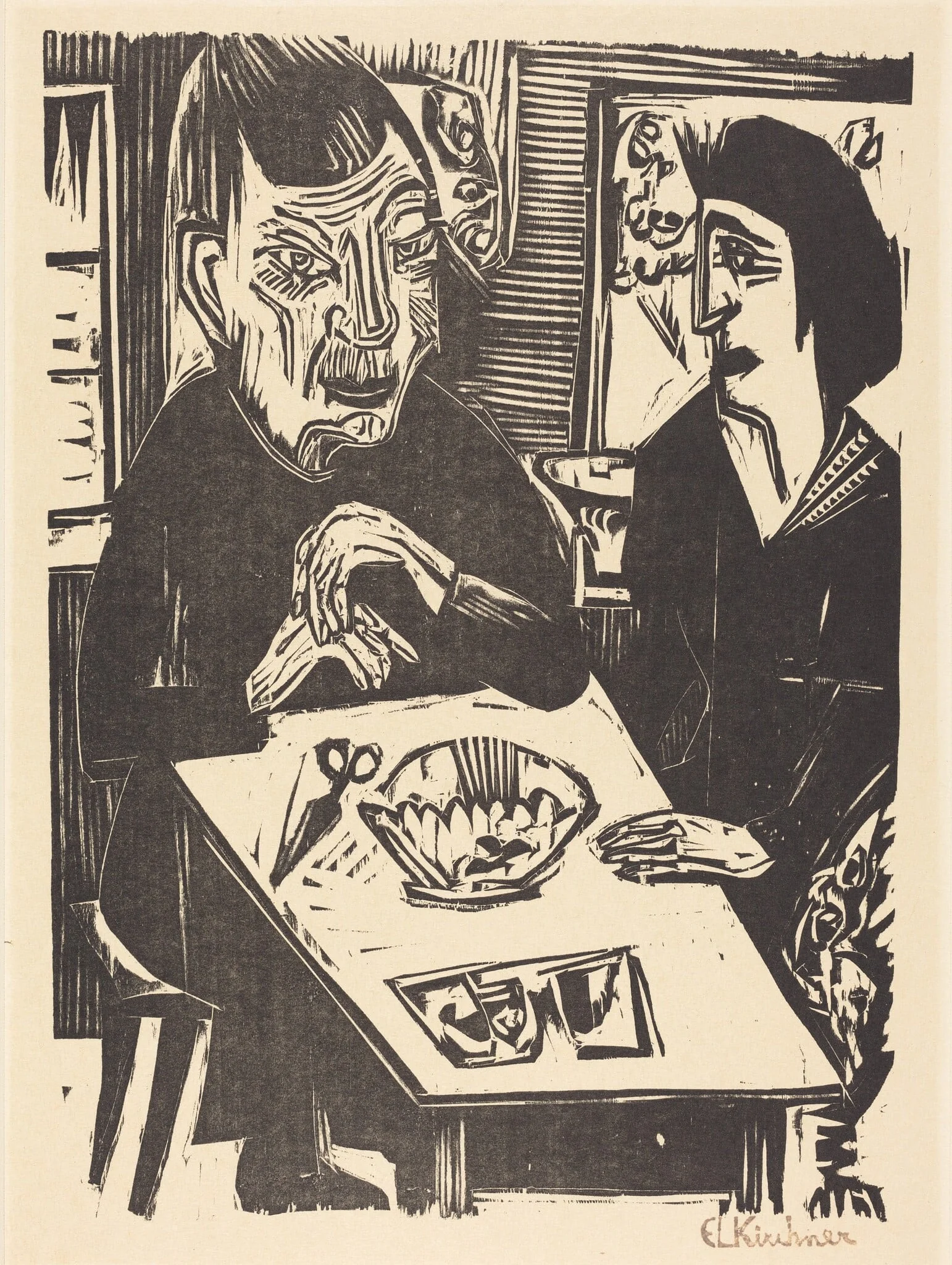 Old and Young Woman (Alte und jungere Frau), by Ernst Ludwig Kirchner, ink, 1921