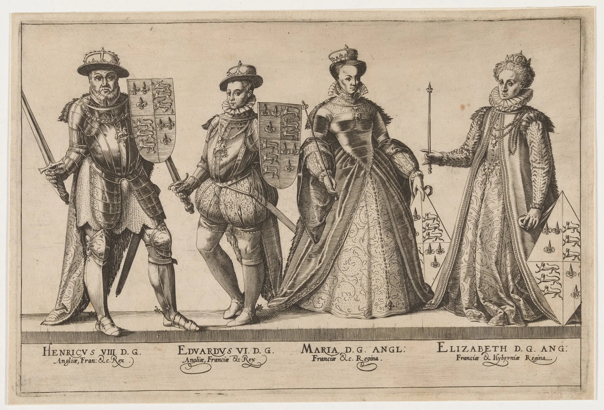 Henry VIII, Edward VI, Mary I and Elizabeth, by Unknown, ink, 1588