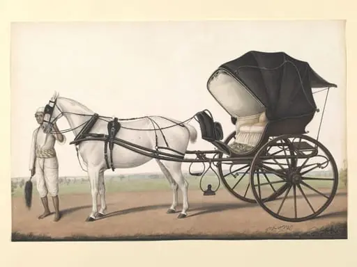 A groom with a horse and carriage