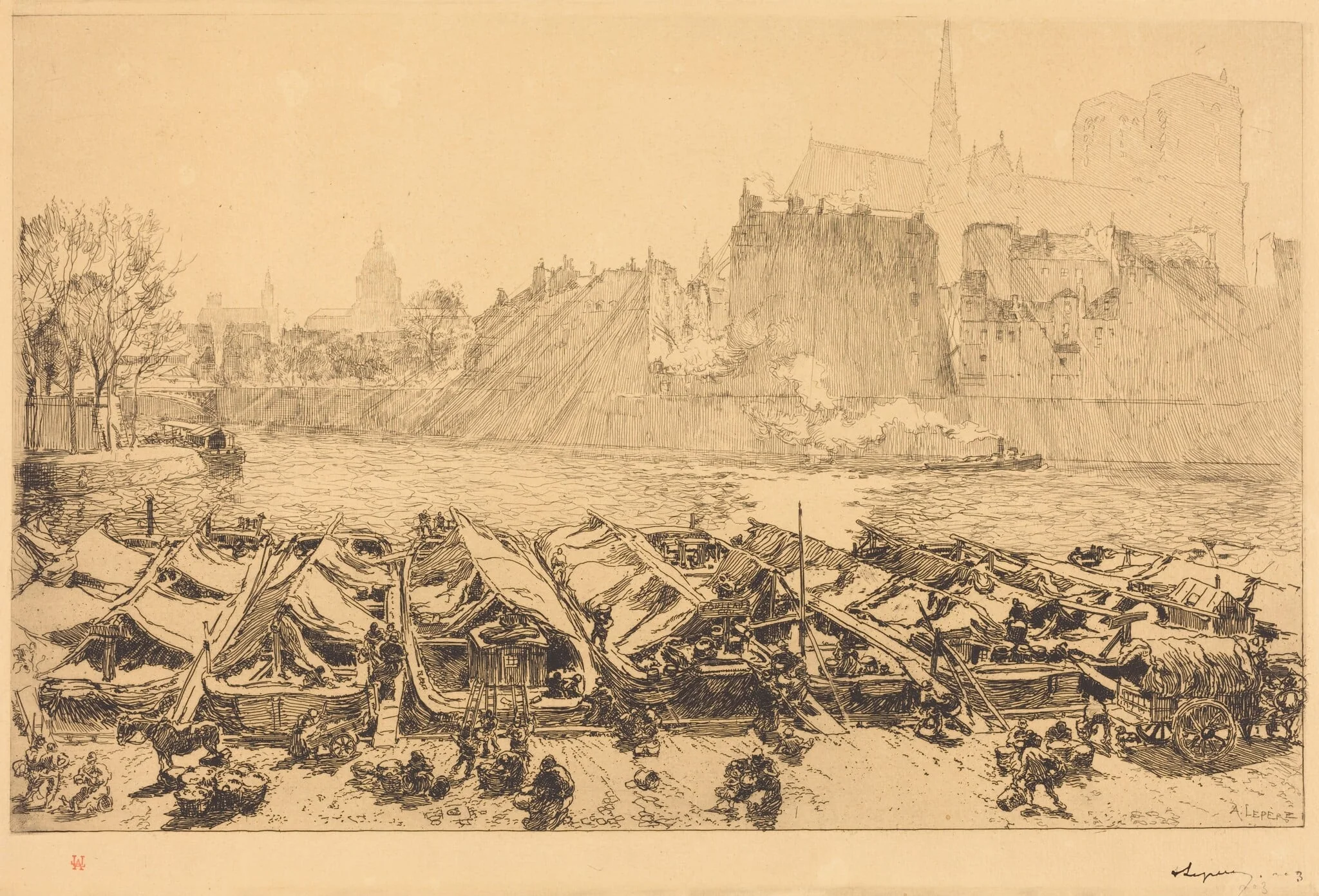 The Great Apple Market (Le grand marche aux pommes), by Auguste Lepère, ink, 1891
