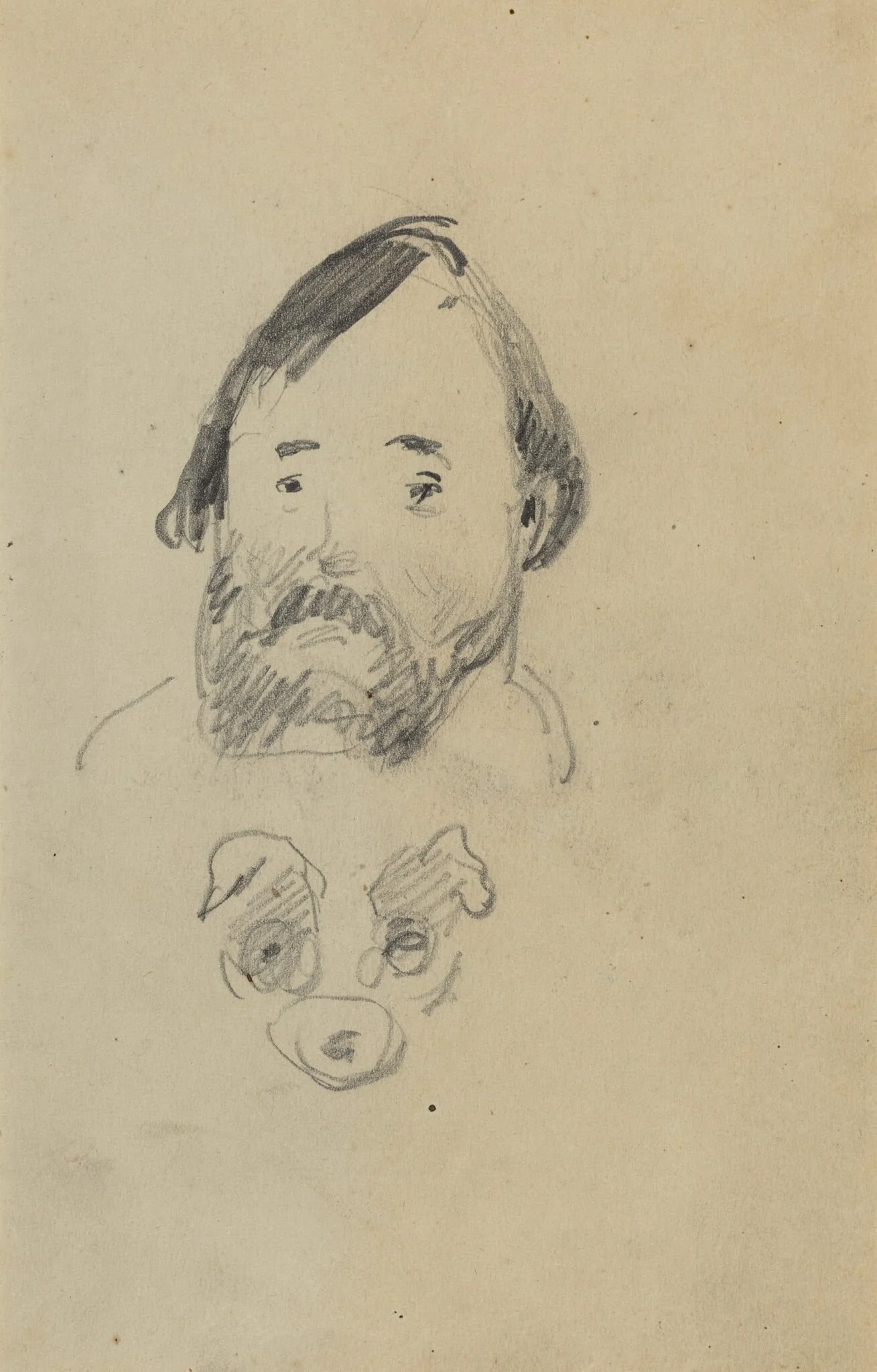 Head of a Bearded Man with a Head of a Dog [recto], by Paul Gauguin, graphite, 1886