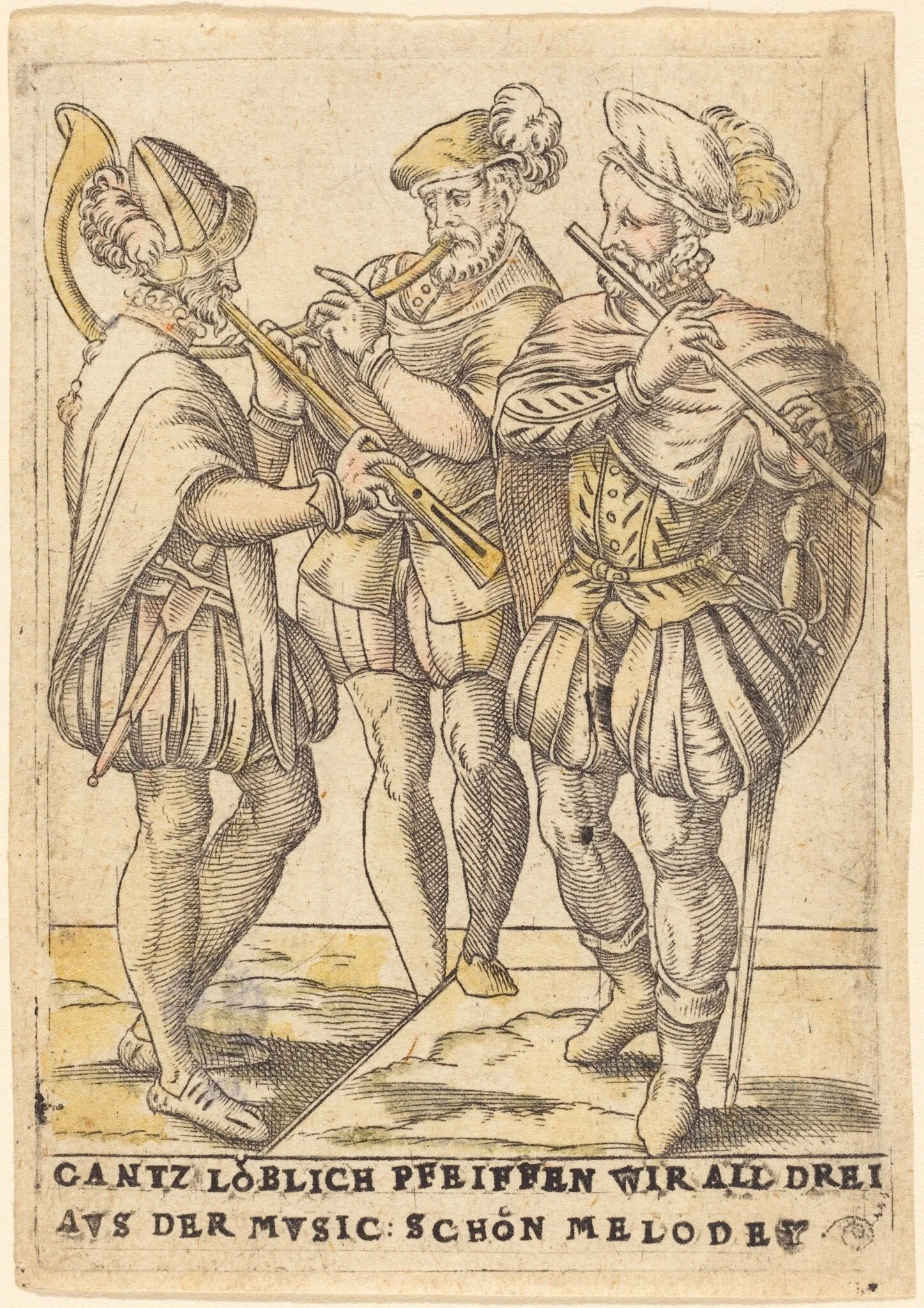 Gantz loblich Pfeiffen wir all drei avs der Mvsic: Schon Melodey, by German 16th Century, watercolor, 1580