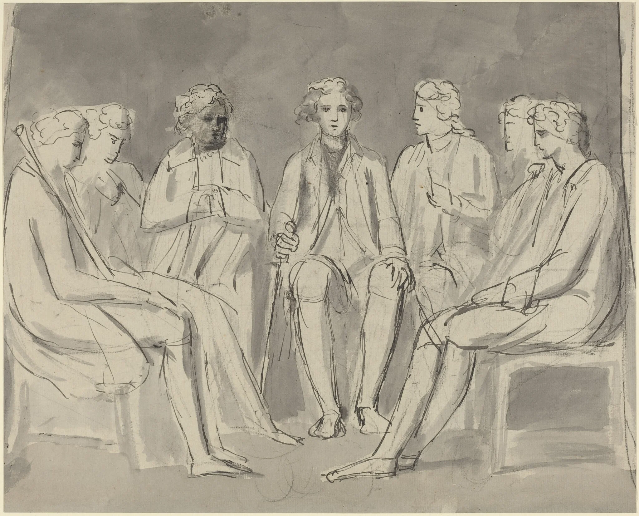 Group of Men Seated in a Circle [recto], by William Blake, ink, 1782