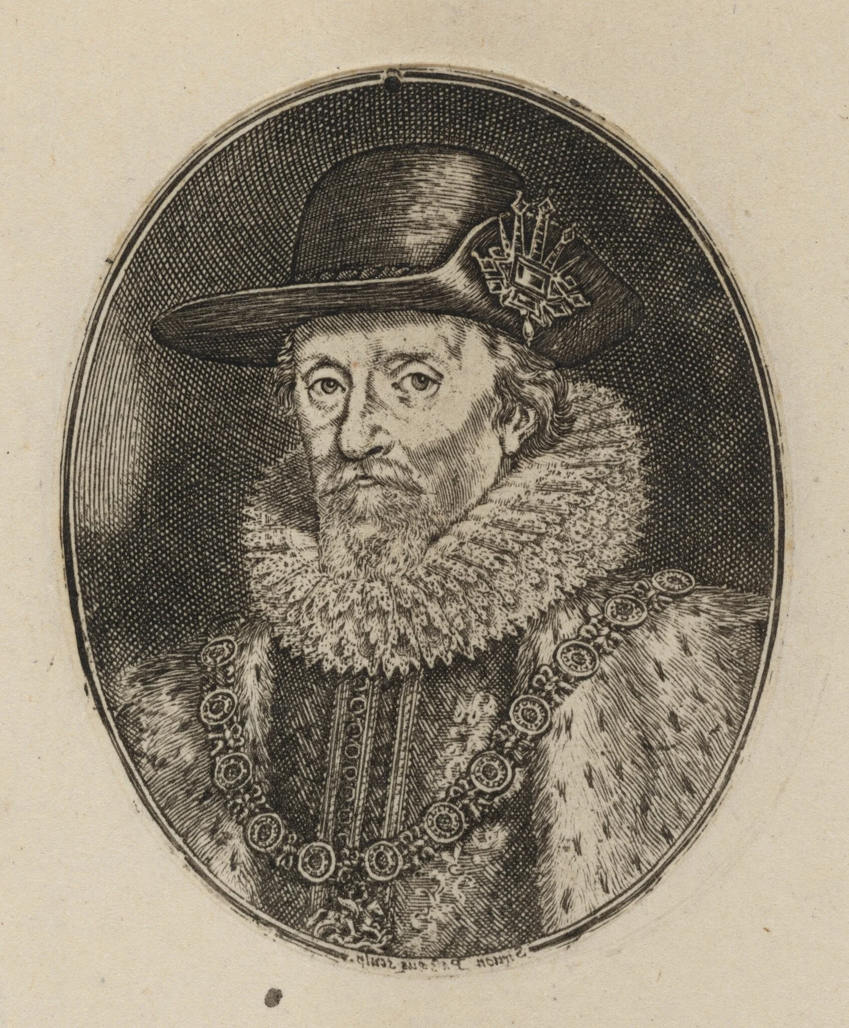 James I, King of England [top half], by Simon van de Passe, ink, 1621