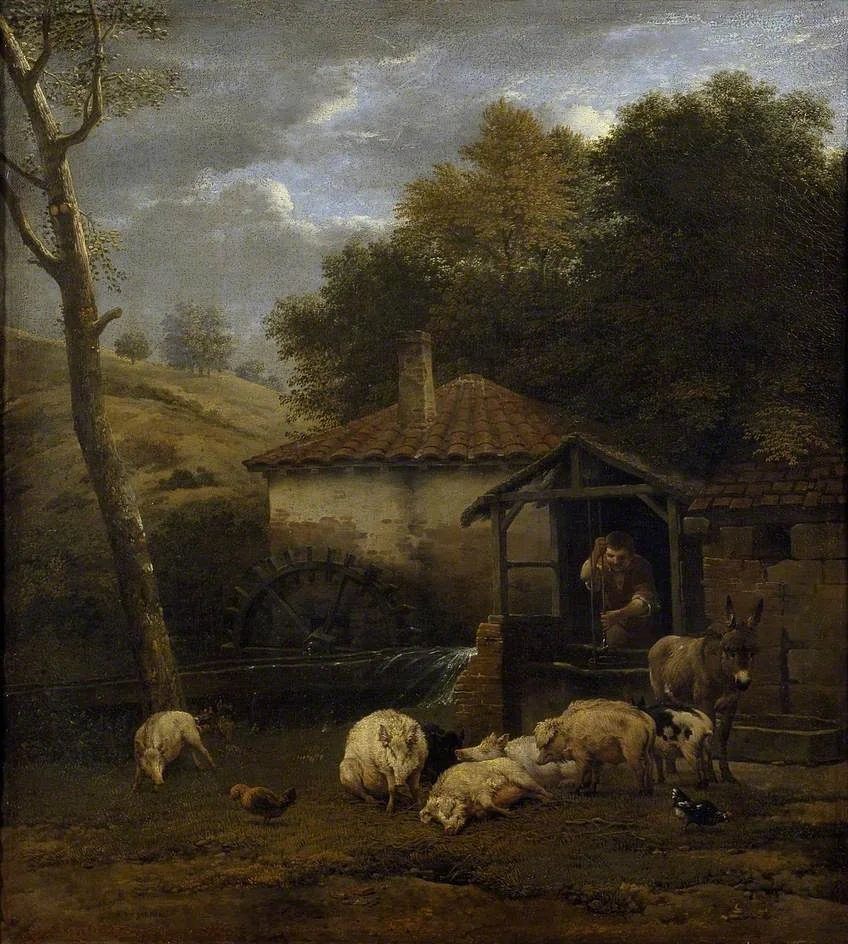 Farmyard with Animals, by Karel Dujardin, oil, 1650