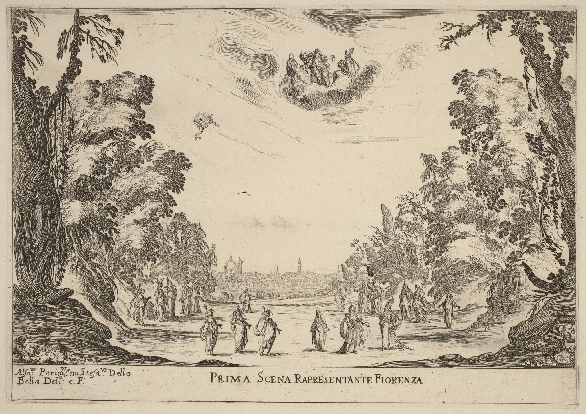 Prima Scena Representanta Firenza, by Stefano Della Bella, ink, 1637