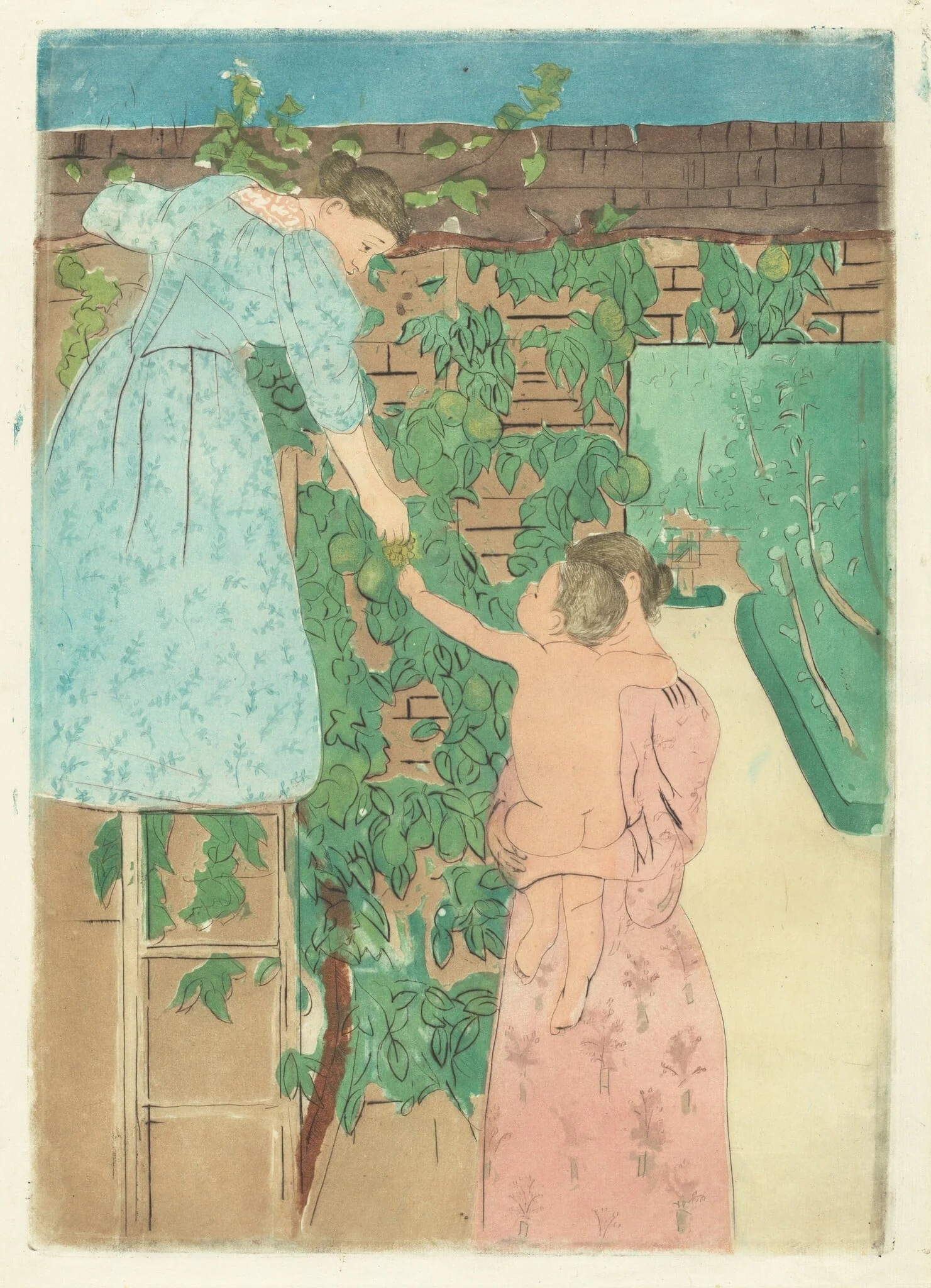 Gathering Fruit, by Mary Cassatt, ink, 1893