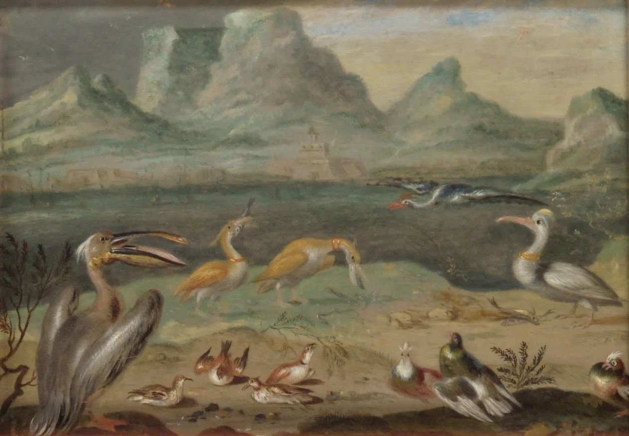 Ansichten aus den vier Weltteilen mit Szenen von Tieren: Kap der Guten Hoffnung, by Ferdinand van Kessel the Elder, unspecified, 1682