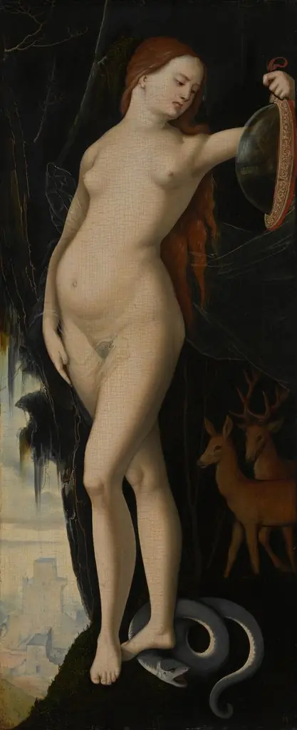Woman with Mirror, Serpent, Stag and Hind