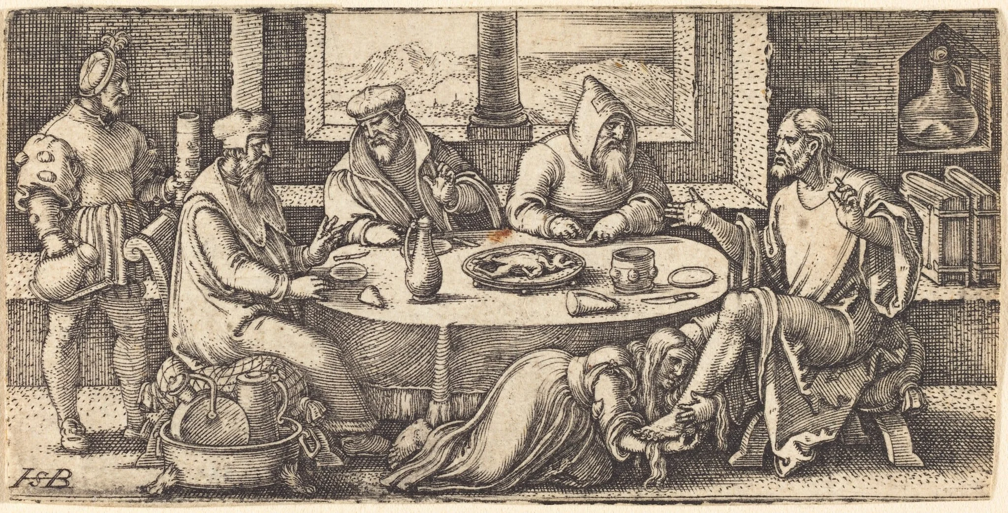 Christ at the Table of Simon the Pharisee, by Sebald Beham, ink, 1539