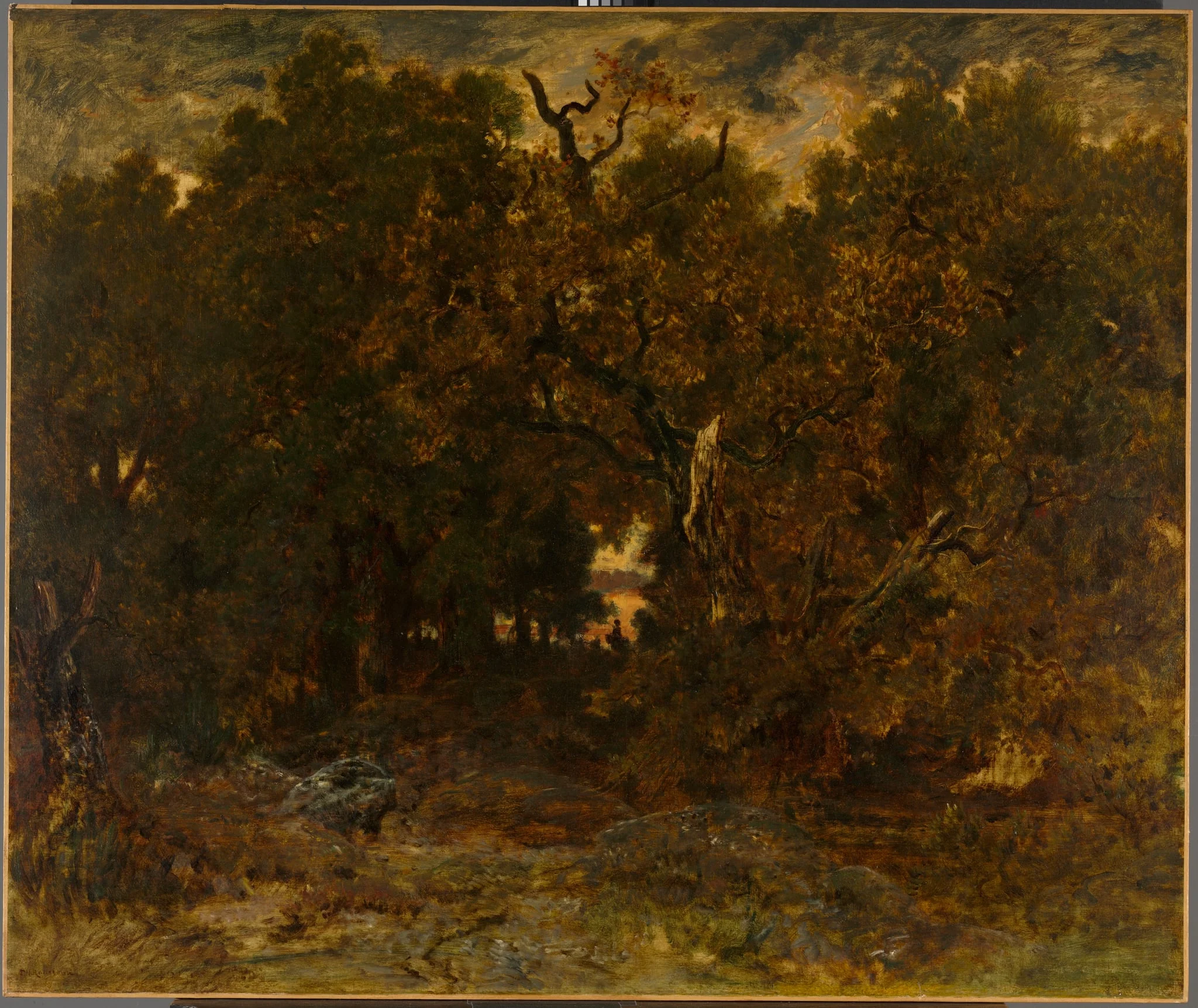 Leaving the Forest, Fontainebleau: Setting Sun, by Théodore Rousseau, unspecified, 1851