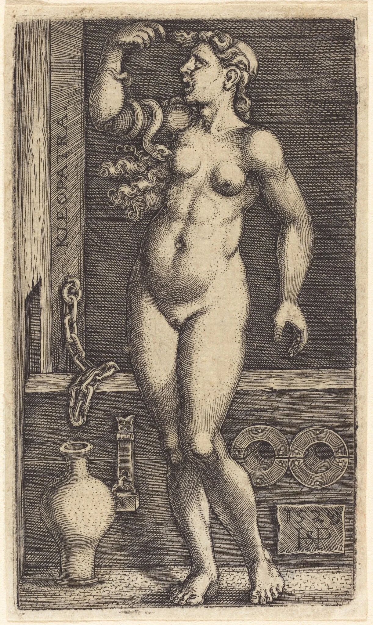 Cleopatra Standing, by Sebald Beham, ink, 1529