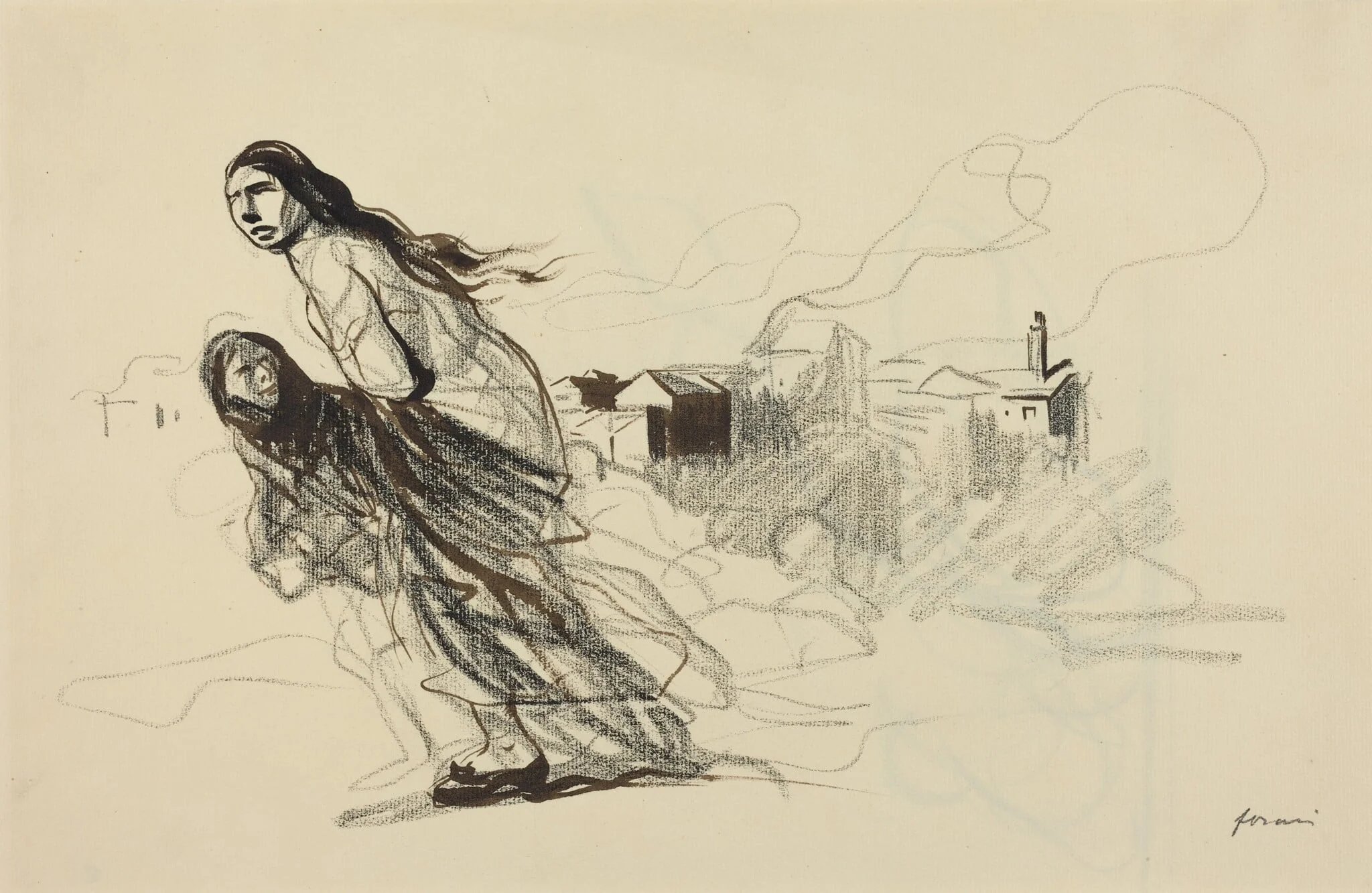 a) After Douai (recto); b) Untitled (verso), by Jean-Louis Forain, ink, 1918