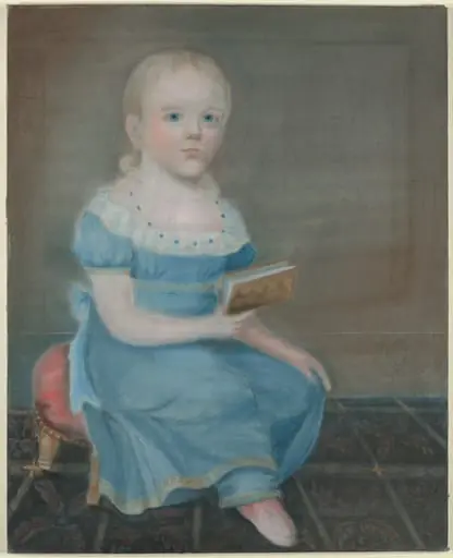 Portrait of a Girl with Blue Eyes and Blue Dress