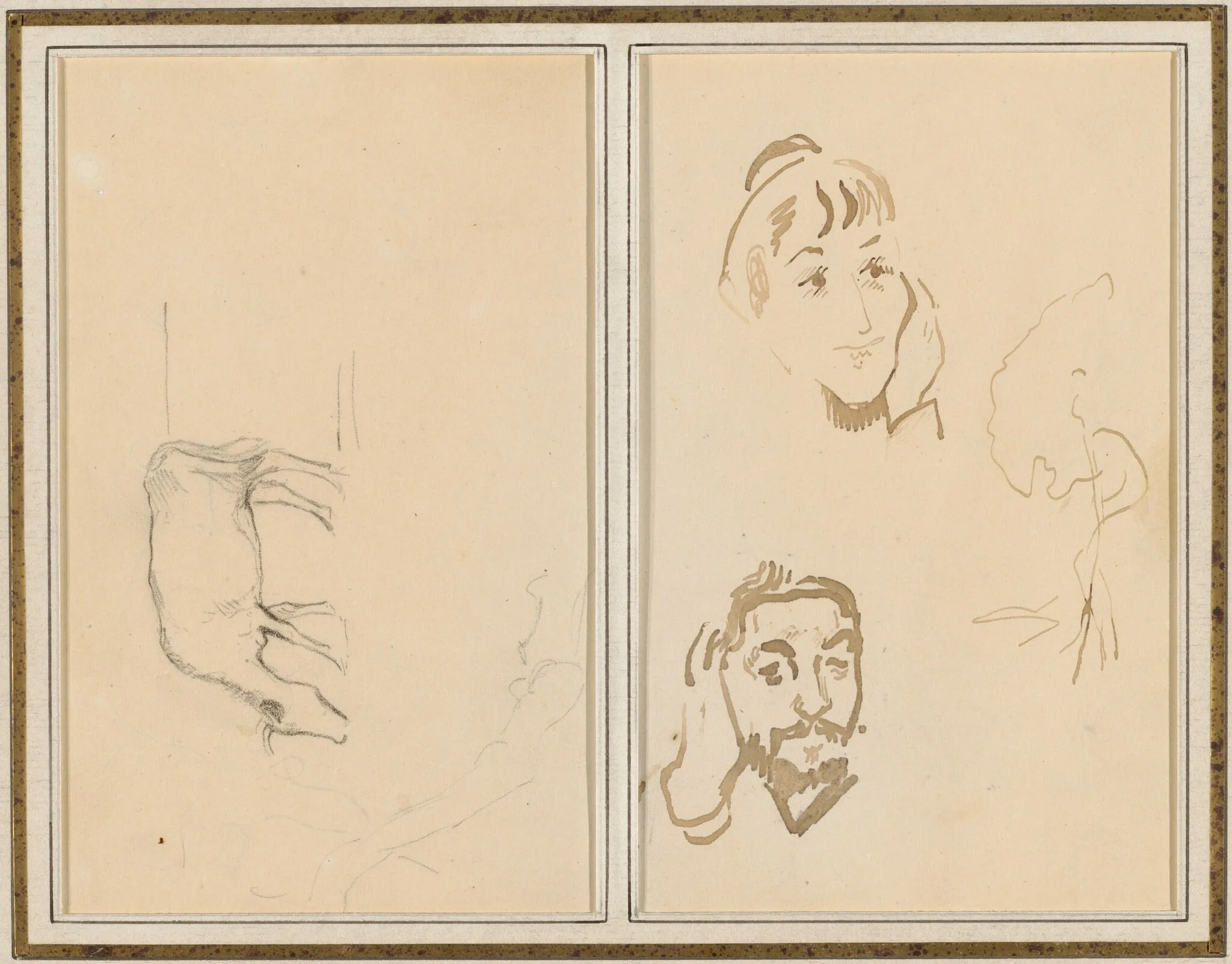 A Grazing Cow; Head of a Woman with Her Hand on Her Cheek, and Head of a Man with His Hand on His Ear [verso]