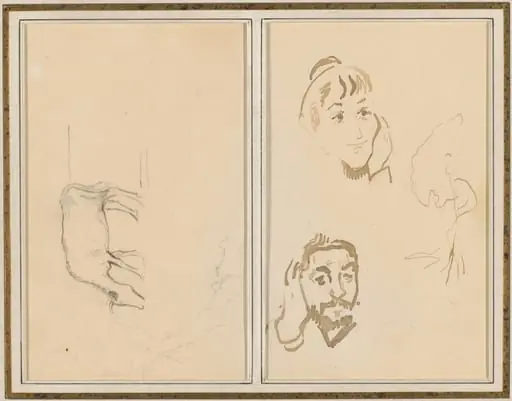 A Grazing Cow; Head of a Woman with Her Hand on Her Cheek, and Head of a Man with His Hand on His Ear [verso]
