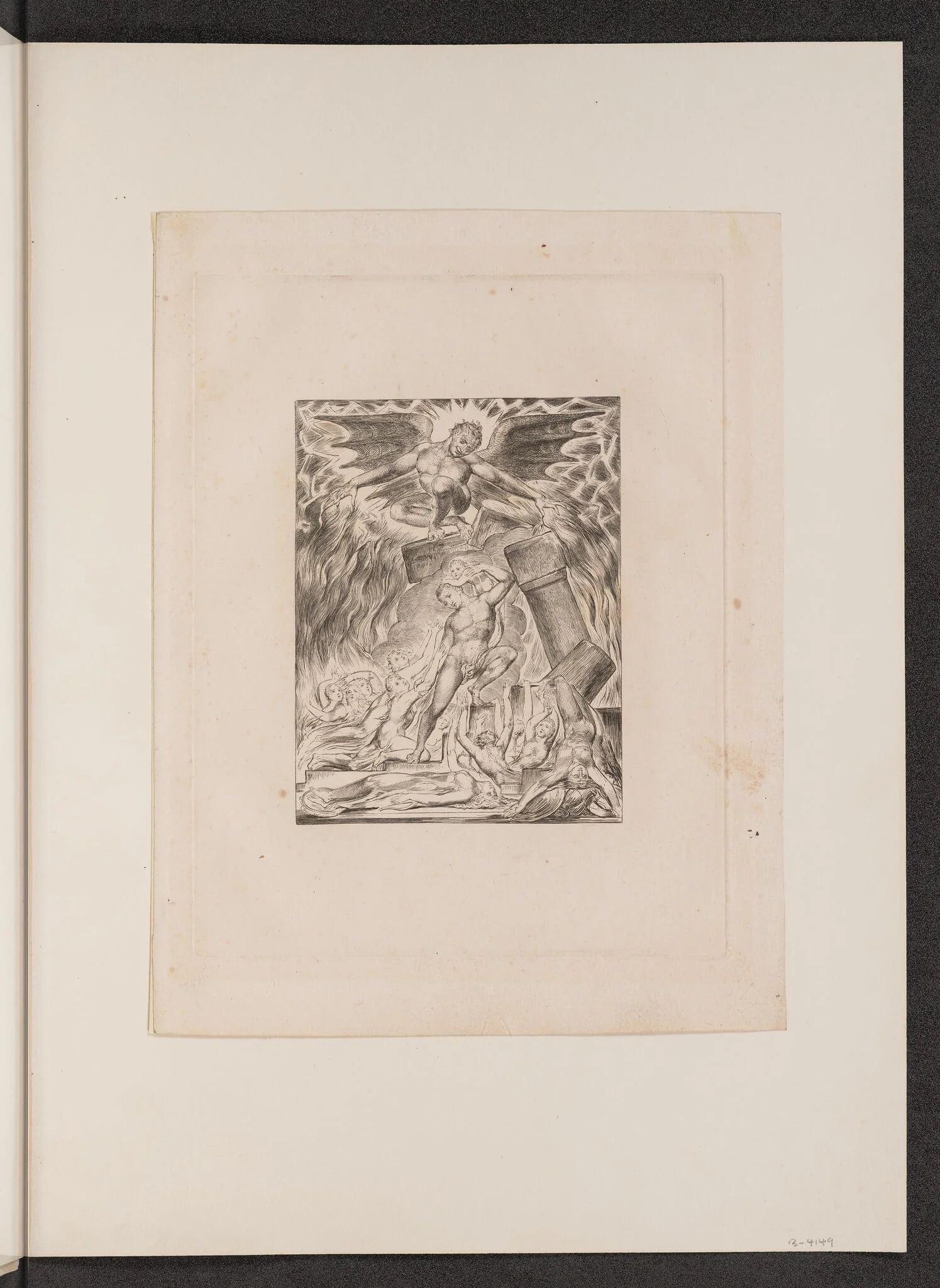 Job's Sons and Daughters Overwhelmed by Satan, by William Blake, ink, 1825