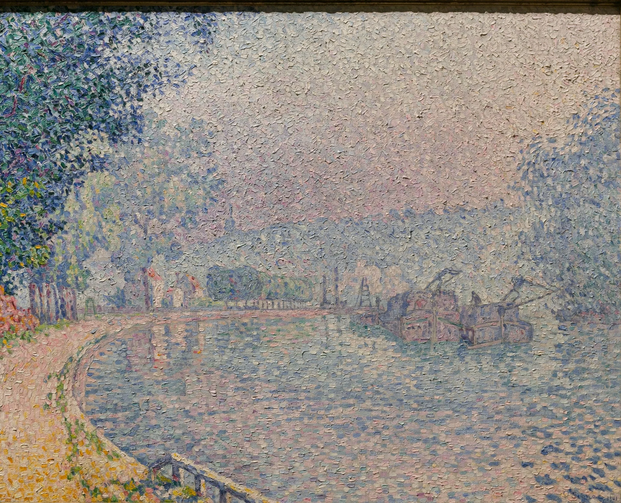 Samois, the riverbank, morning, by Paul Signac, oil, 1901