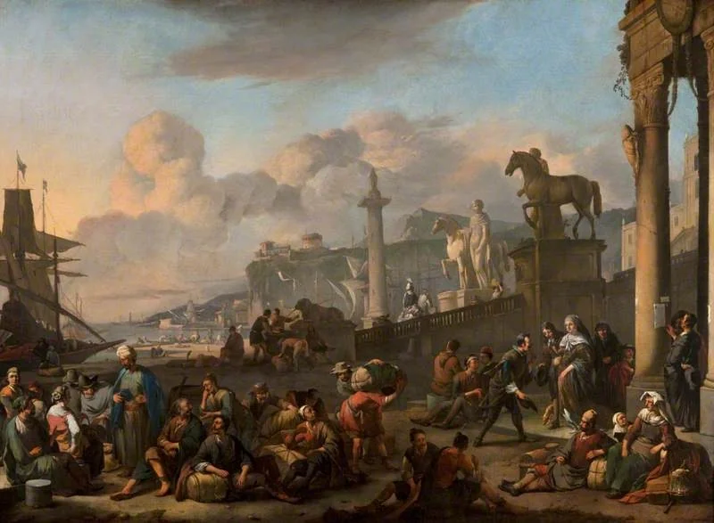 An Imaginary Mediterranean Seaport, by Johannes Lingelbach, oil, 1668