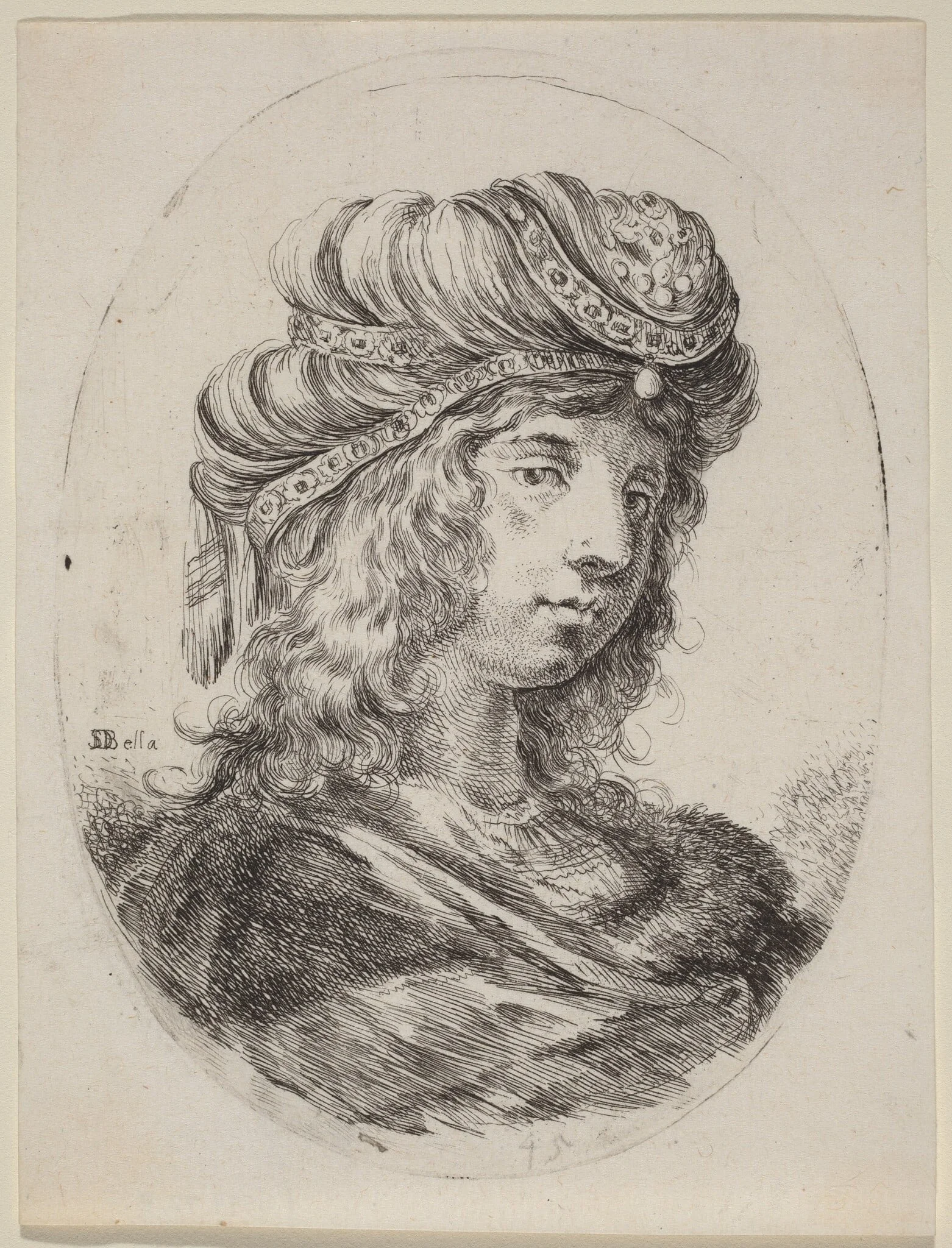 Sultaness in a Banded Turban, Turned to the Right, by Stefano Della Bella, ink, 1650
