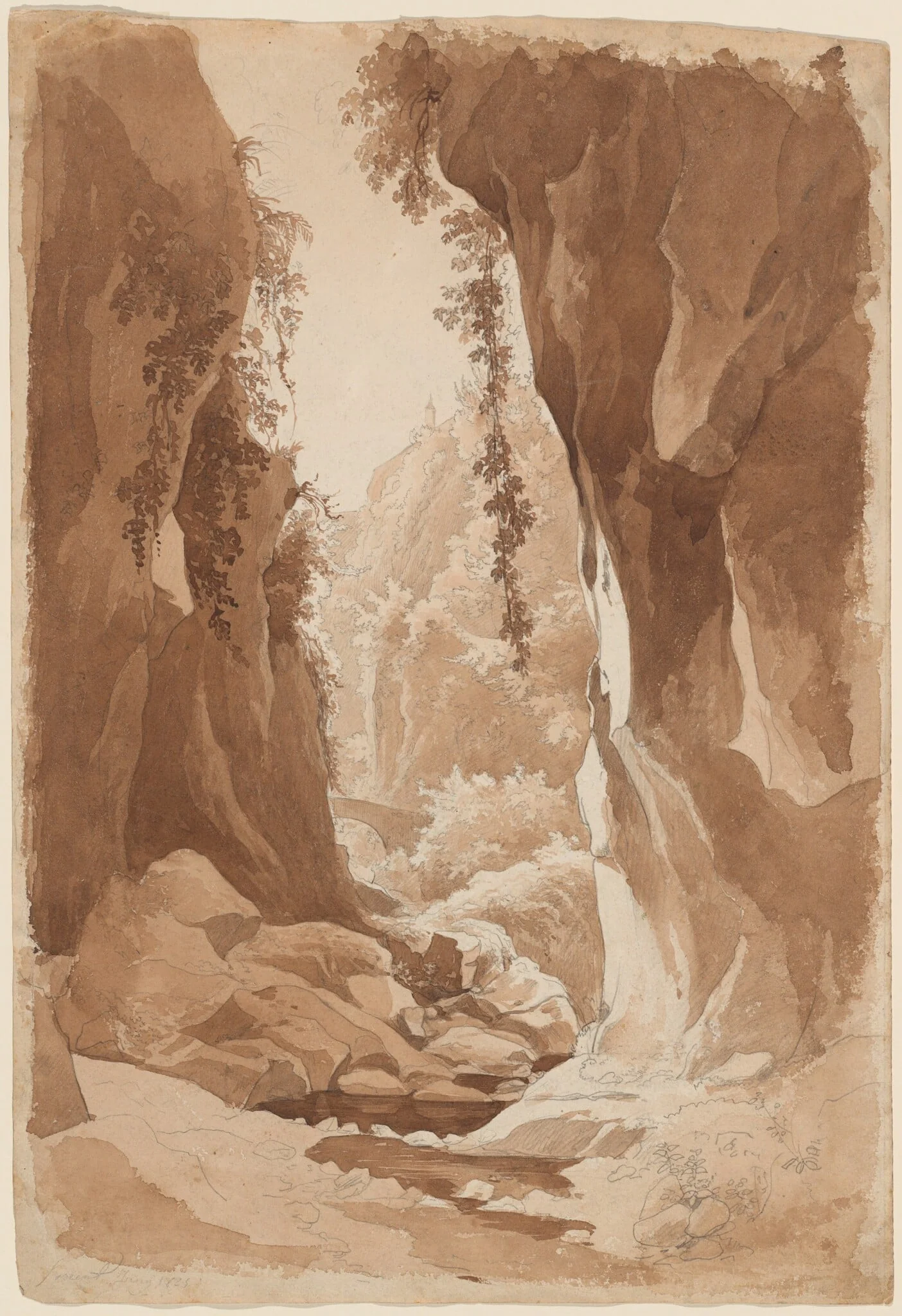 Cliffs Overhanging a River Gorge near Sorrento (recto)