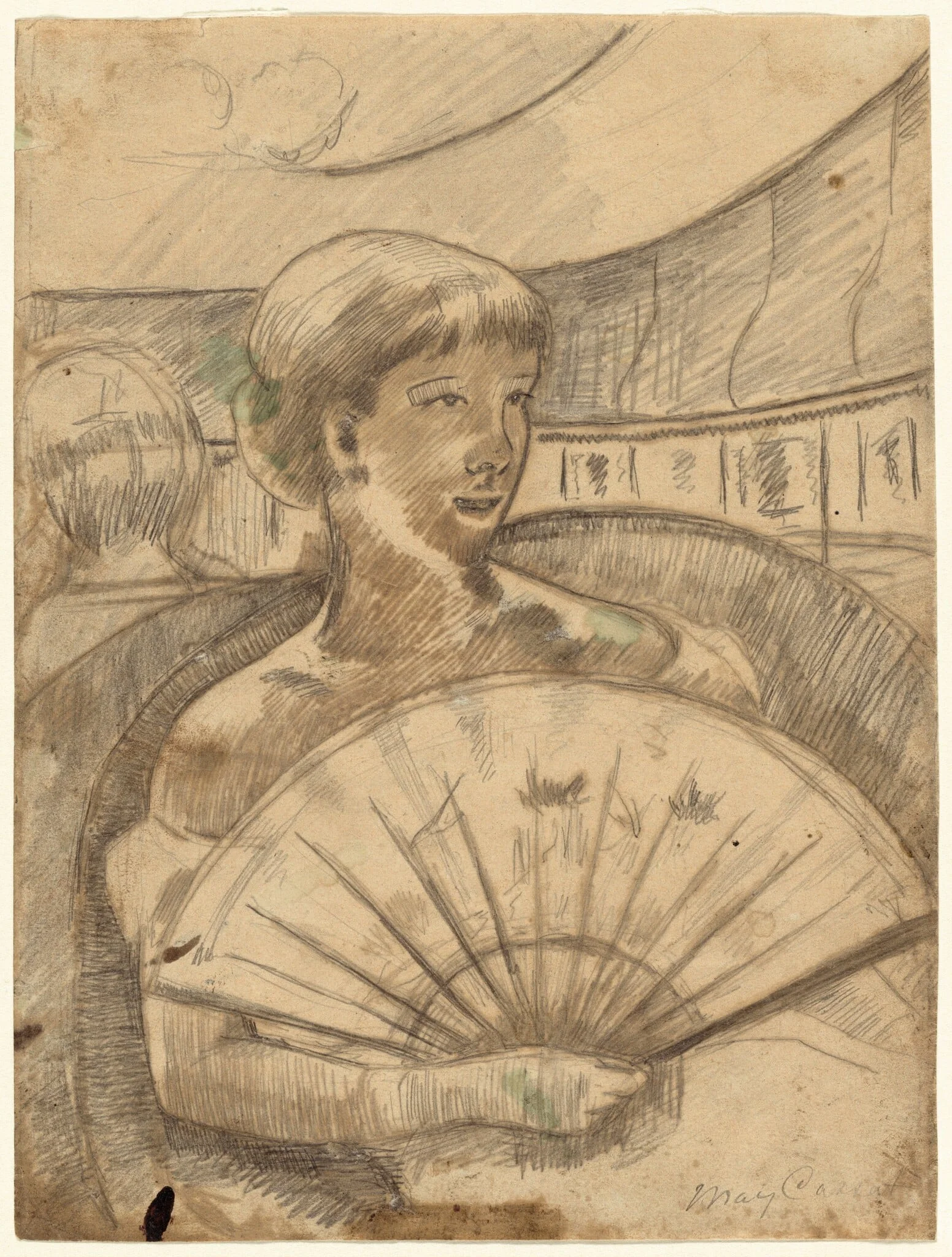In the Opera Box (No. 3) [recto], by Mary Cassatt, graphite, 1880