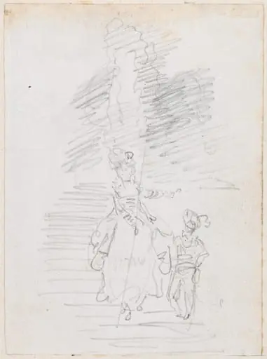 Woman and Smaller Male Figure on Grand Stairway [recto]