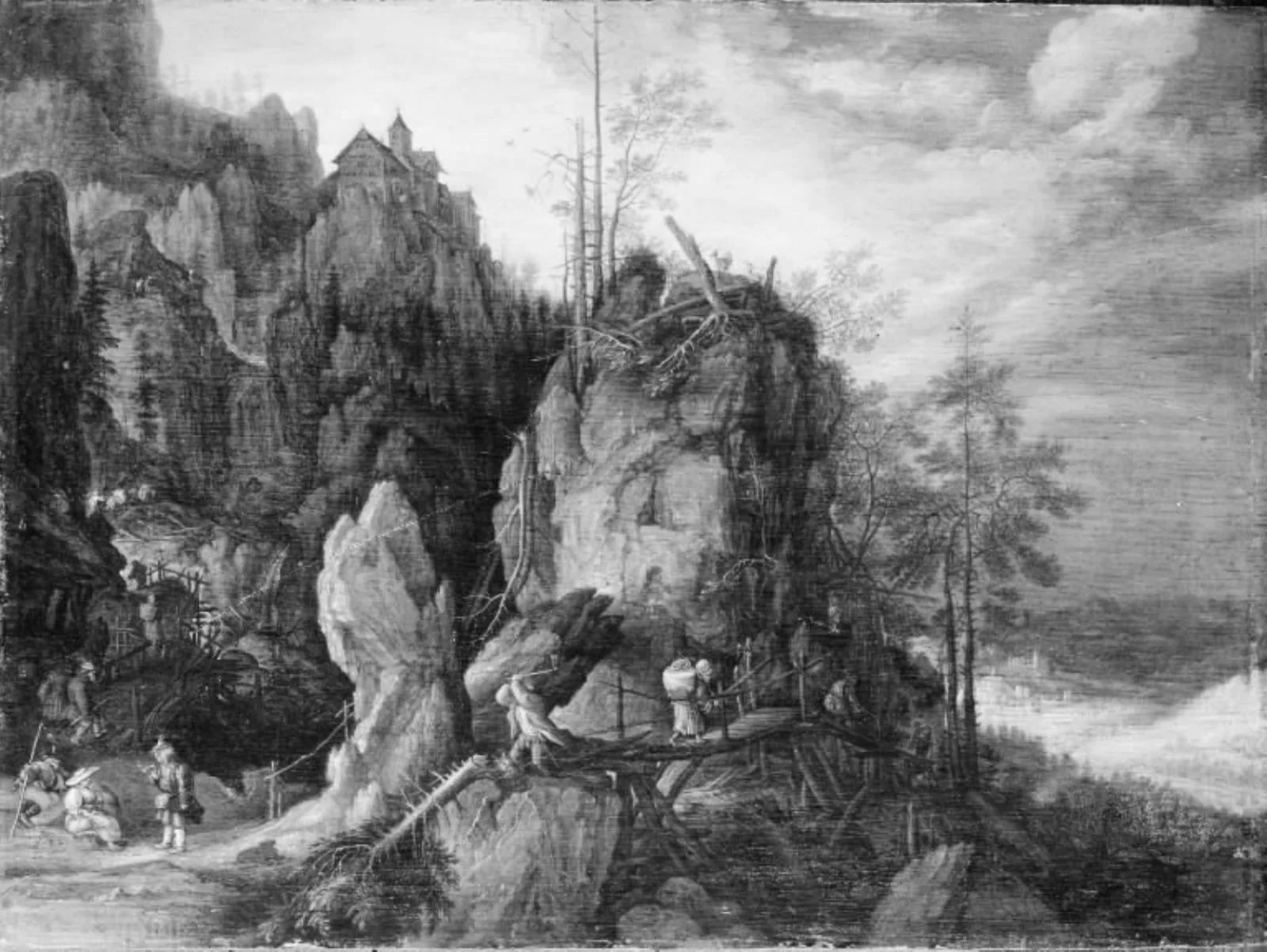 Mountain Landscape with Woodcutters, by Unknown, 1609