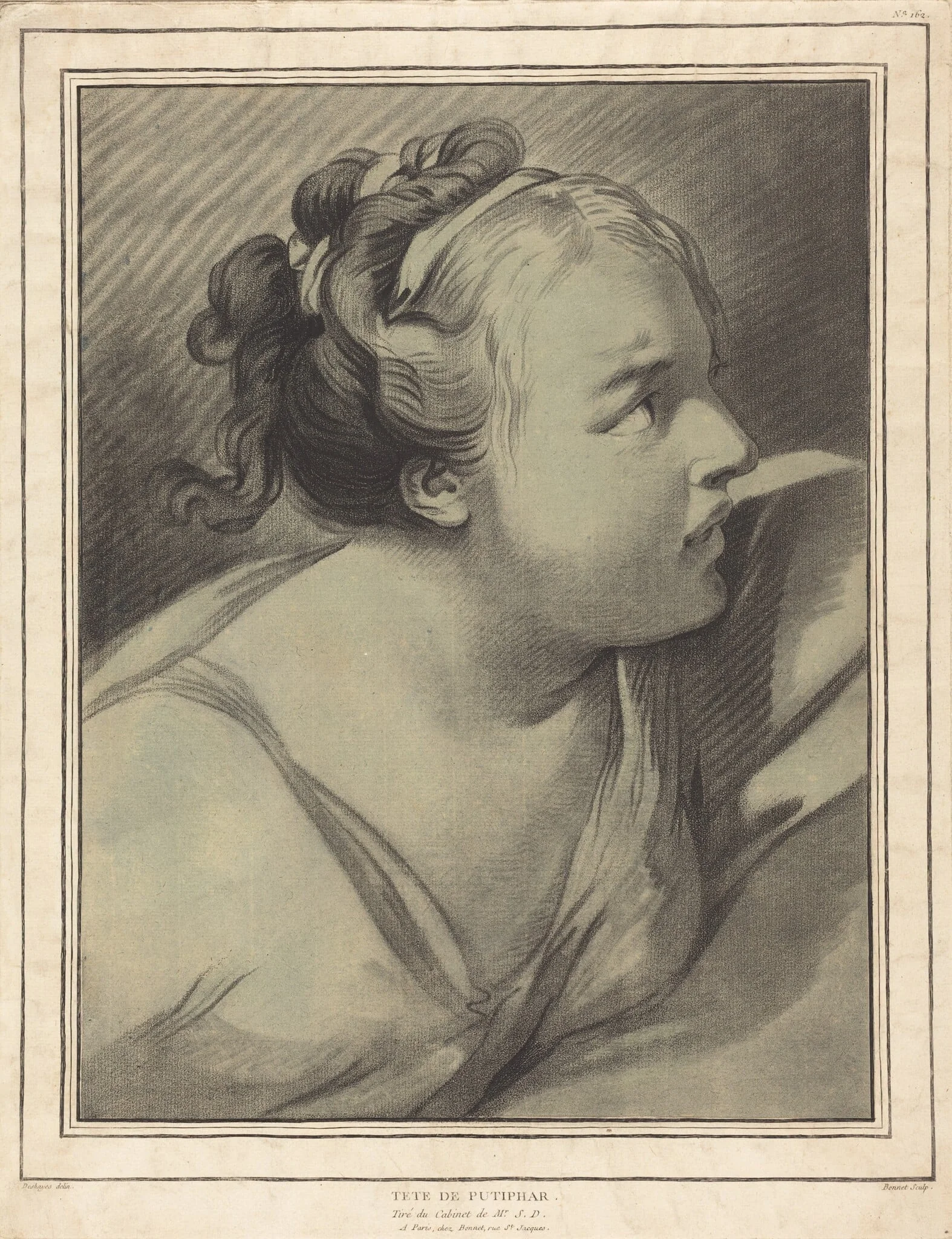 Tête de Putiphar (Potiphar's Wife), by Louis-Marin Bonnet, chalk, 1775