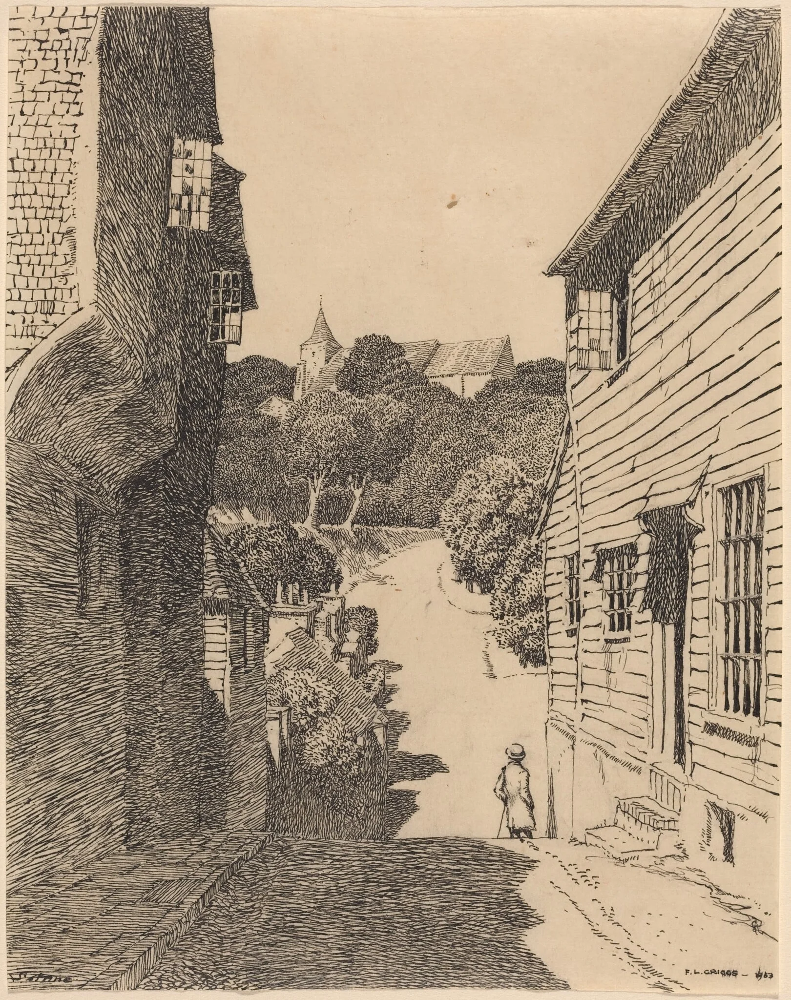 St. Anne's Church from Southover, by F. L. Griggs, ink, 1903