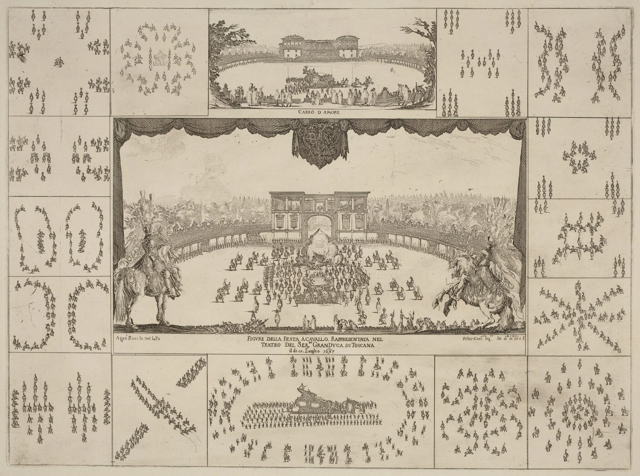 Tournament Executed in Florence for the Marriage of Grand Duke Ferdinand I, by Stefano Della Bella, ink, 1637
