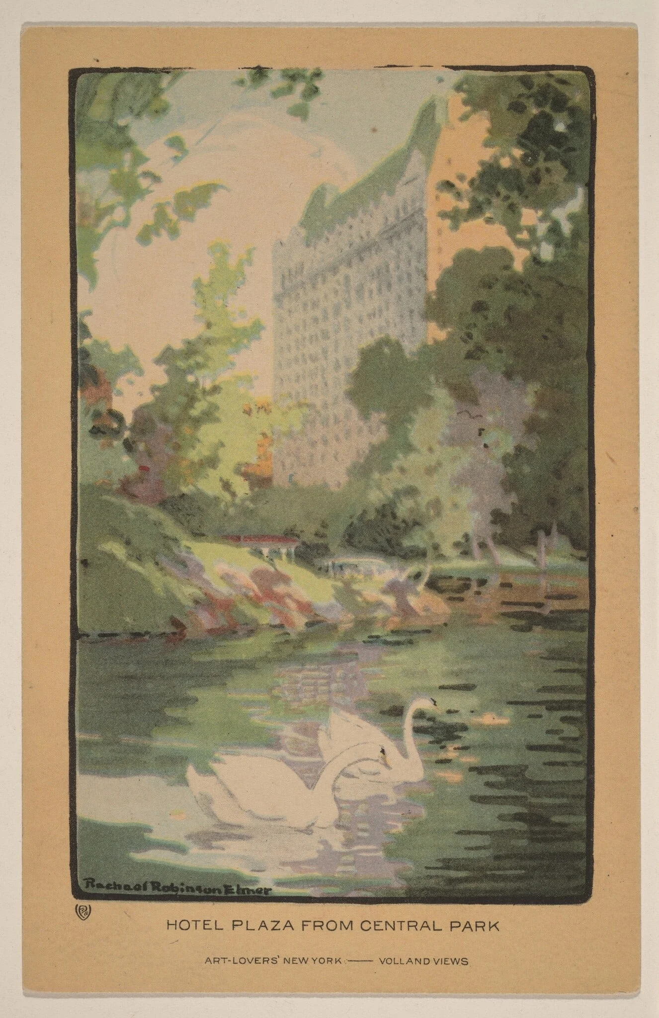 Hotel Plaza from Central Park, by Rachael Robinson Elmer, ink, 1914