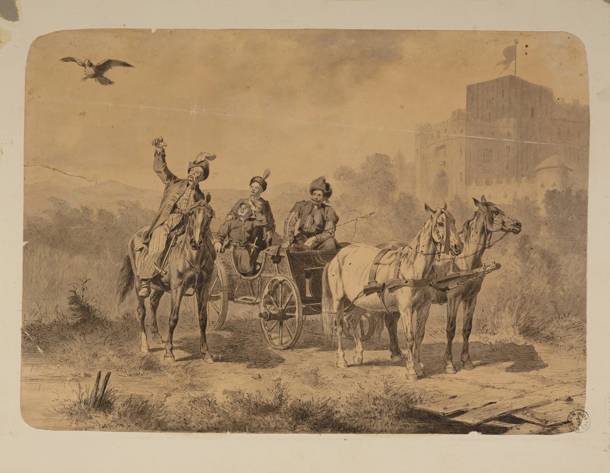 Hunt with a falcon, by Józef Brandt, unspecified, 1888