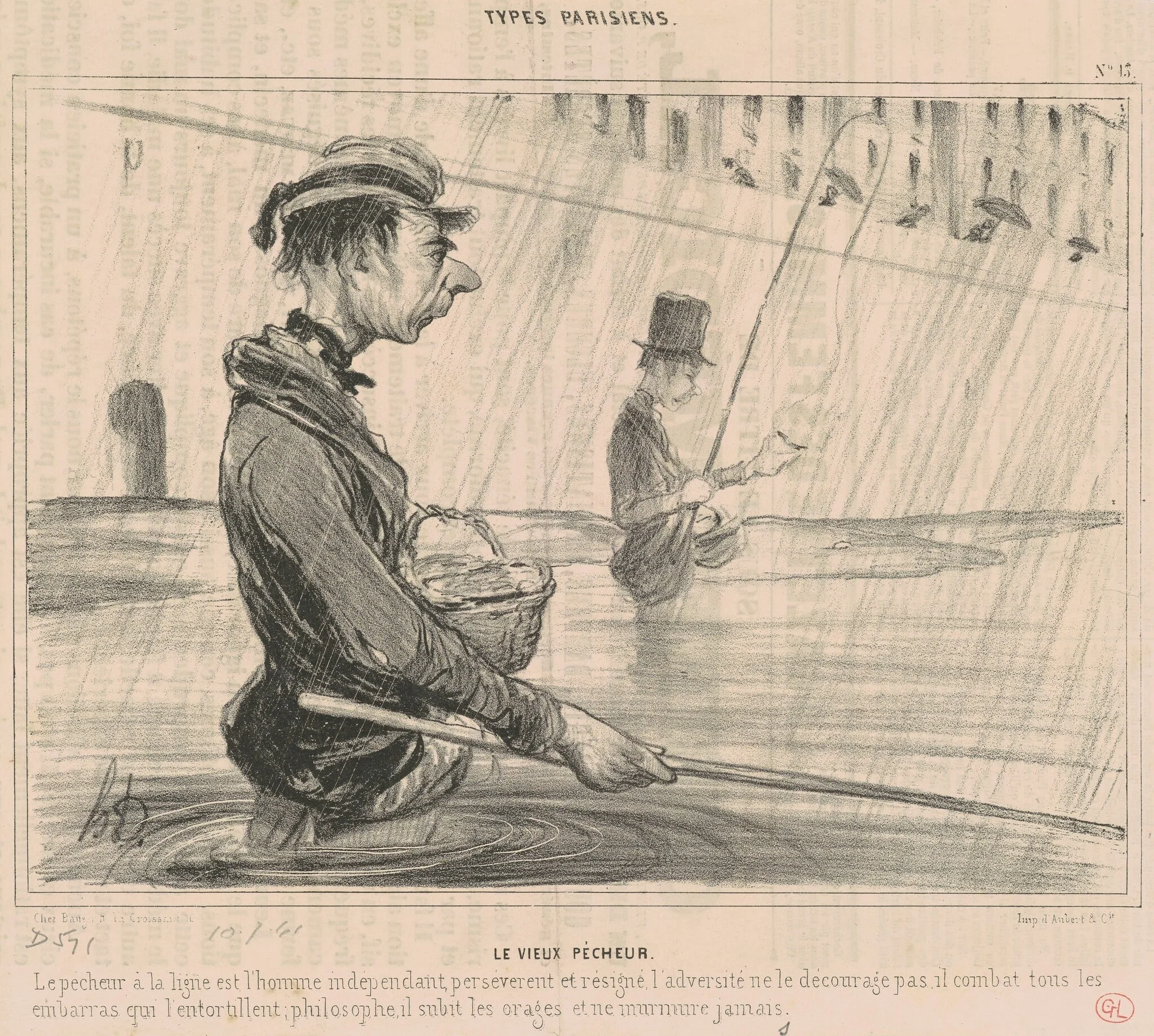 Le Vieux Pécheur, by Honoré Daumier, ink, 1839