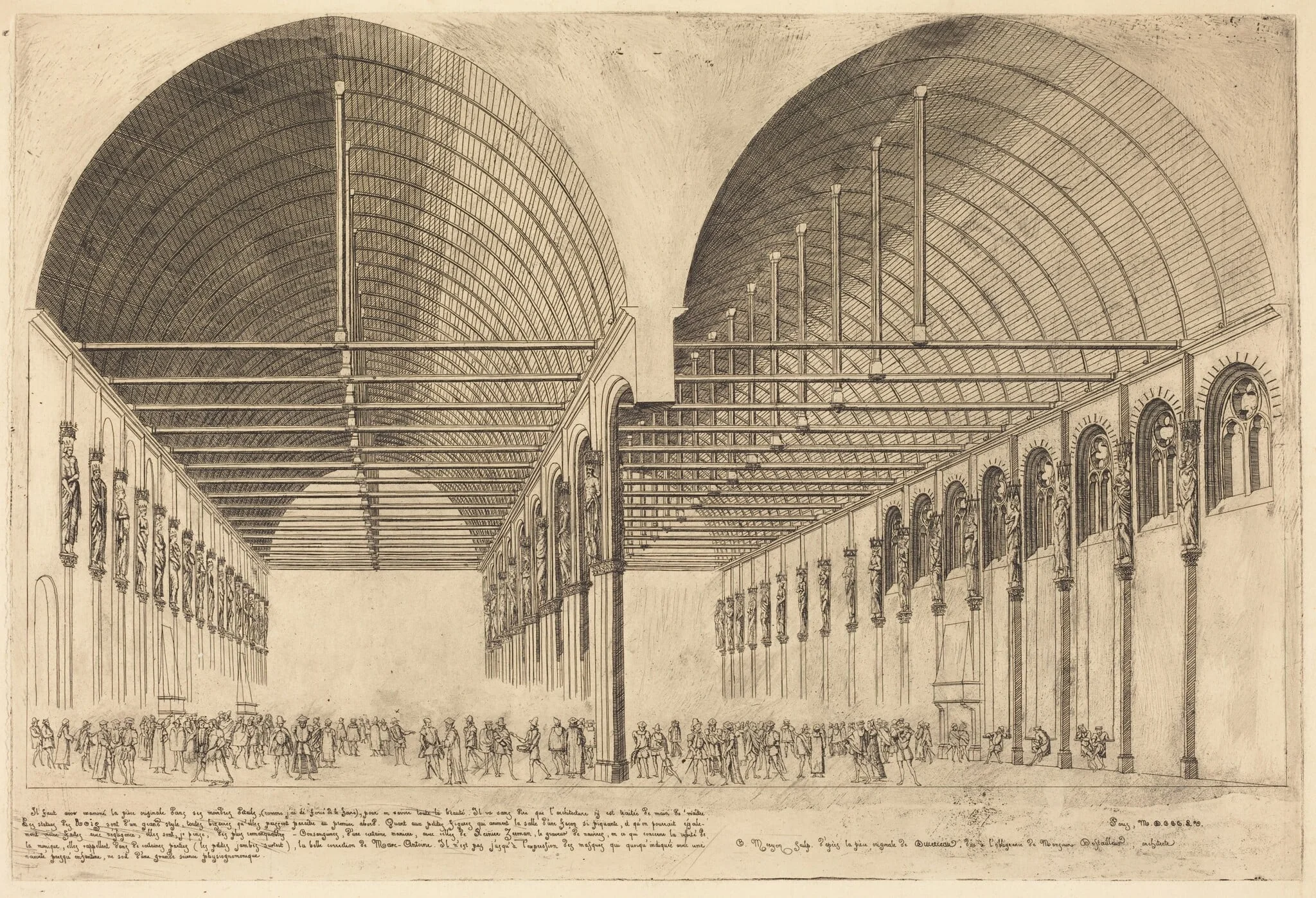 La salle des pas-perdus à l'ancien Palais-de-Justice, Paris (The Antechamber of the Palace of Justice, Paris), by Charles Meryon, ink, 1855