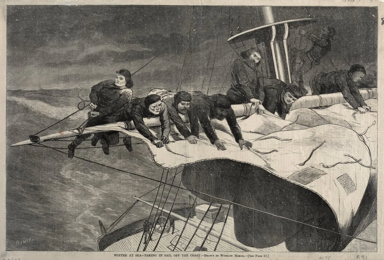 Winter at Sea - Taking in Sail Off the Coast, by Winslow Homer, 1869