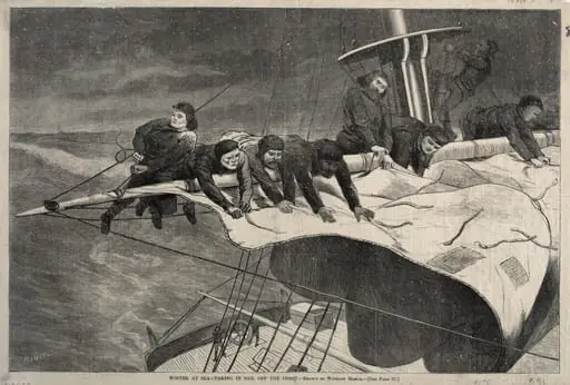 Winter at Sea - Taking in Sail Off the Coast